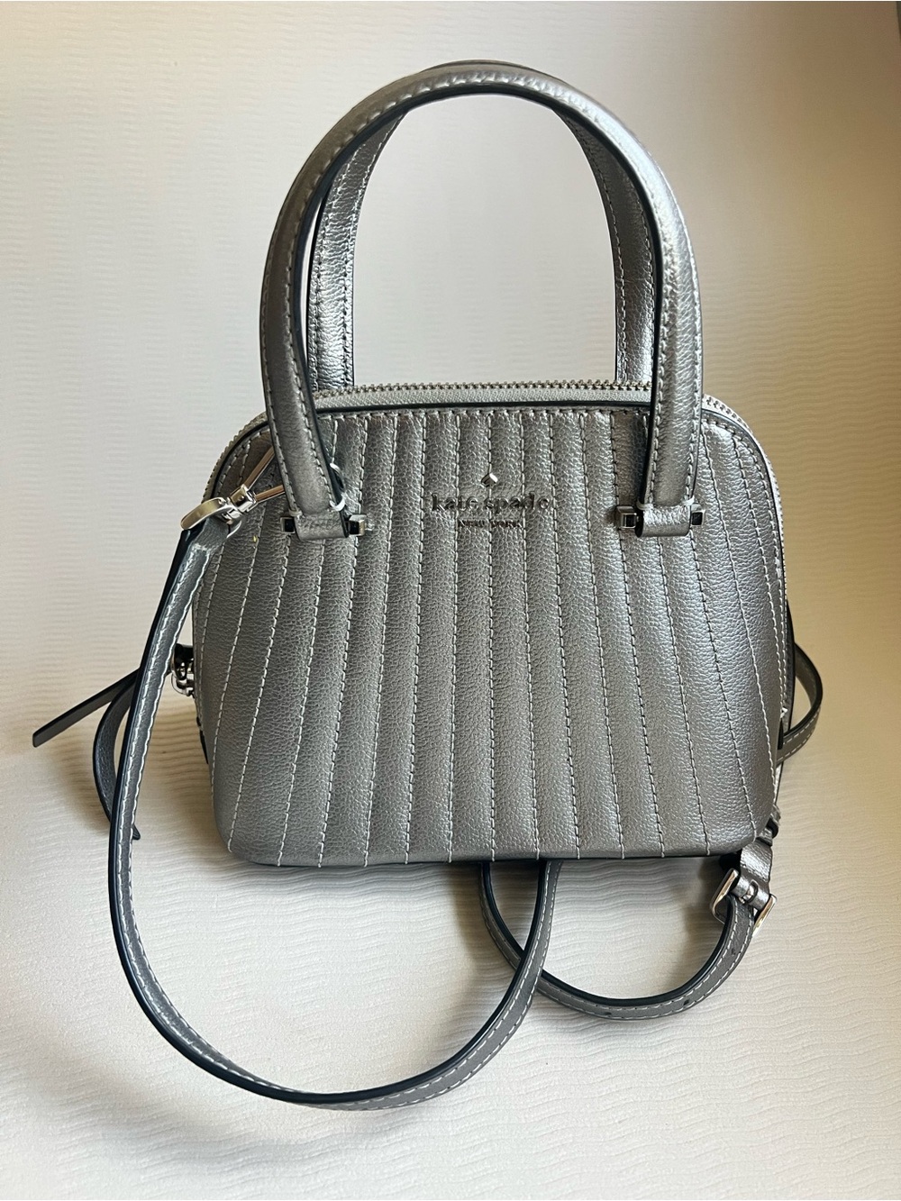 Kate Spade Patterson Drive Mini Dome Satchel Anthracite Silver Quilted Bag NWOT